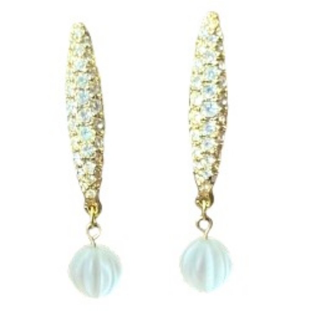 Gold Drop Earrings with Stones and Frosted Drop Balls